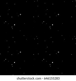 Black seamless background. Small white stars of the pattern. Black and white retro texture.