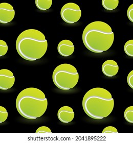 black seamless background, tennis balls green color, vector illustration 