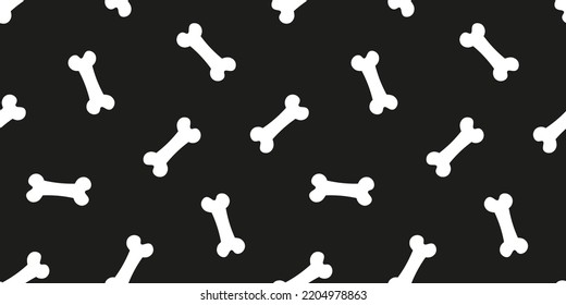 Black seamless banner with white bones. Halloween print concept