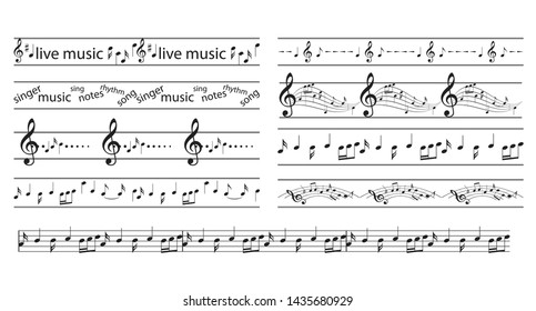 black seamless borders with music notes - vector musical frames