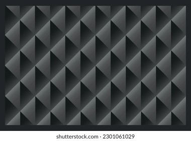 Black seamless brick texture. Simple clean dark background texture. 3D Vector interior wall panel pattern.