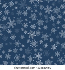 Black seamless Christmas pattern with different snowflakes falling
