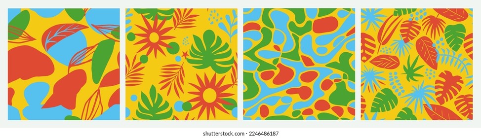 Fondo Textil Clásico De Playa Sin Marea Negra. El Estilo Verde De La Naturaleza Sin Precedentes, El Papel De Fondo De Pantalla Sin Marea. Colorido Diseño De Ilustración De Jungla Abstracta Continua. 