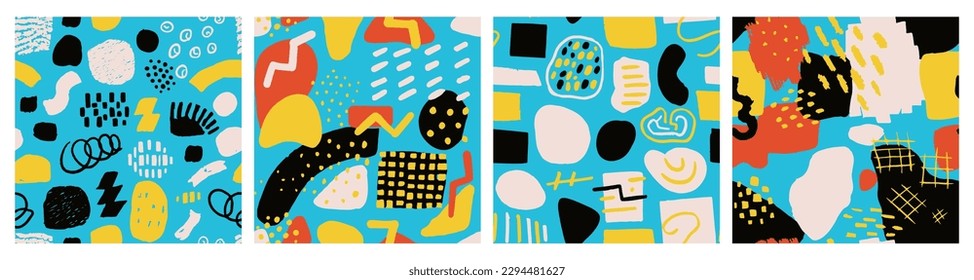 Black Seamless Classic Retro Shape Card. White Repeated Color Hand Drawn Element, Seamless Print. Blue Seamless Decoration Graphic Template Silhouette