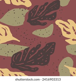 Black Seamless Color Foliage Template Print. Dark Repeated Decoration Jungle Surface, Seamless Wallpaper. Pink Continuous Classic Retro Scribble Design. 