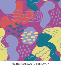 Schwarzer nahtloser zeitgenössischer dekorativer Oberflächenhintergrund. Orange wiederholte Grunge Hand gezeichnete Vorlage, nahtlose Silhouette. Leichte repetitive gebürstete einfache Kritzel-Design