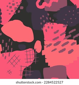 Black Seamless Contemporary Hand Drawn Scribble Backdrop. Pink Continuous Trend Beauty Lines, Seamless Silhouette. Vivid Repeated Color Simple Decor Texture