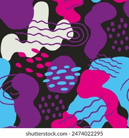 Black Seamless Contemporary Hand Drawn Style Swatch. Yellow Endless Classic Decorative Lines, Seamless Vector. Vibrant Seamless Round Isolated Shape Blob