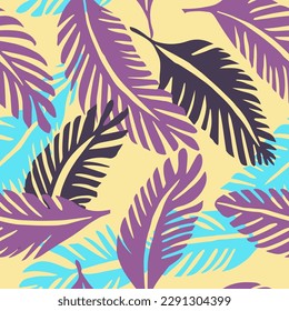 Black Seamless Contemporary Spring Scribble Background. Purple Endless Color Tropic Quill, Seamless Texture. Gradient Repeated Nature Foliage Decor Backdrop. 