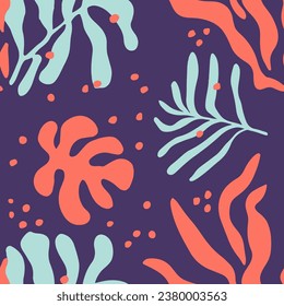 Black Seamless Creative Beach Illustration Print. Yellow Repetitive Doodle Tree Ornament, Seamless Background. Purple Repeated Abstract Simple Paint Backdrop. 