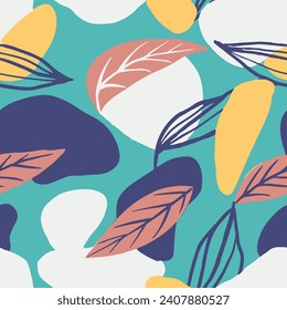 Black Seamless Creative Isolated Fabrics Background. Vivid Seamless Summer Organic Leaves, Seamless Vector. Bright Endless Doodle Retro Artwork Art. 