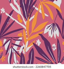 El fondo de la decoración de árbol creativo sin foco negro. Pink Repeated Abstract Foliage Scribble, Seamless Pattern. Fondo De Tejidos De Sucursales De Moda Oscura Y Sin Fin. 