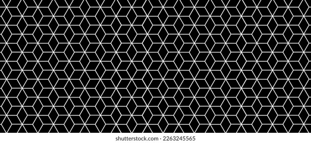 Black seamless cube geometric pattern. Square or hexagon background. Vector illustration