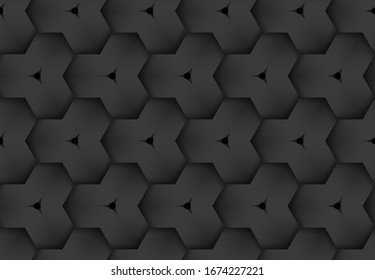 Black seamless decorative pattern of woven hexagonal stripes. Vector dark texture repeating geometric background illustration.