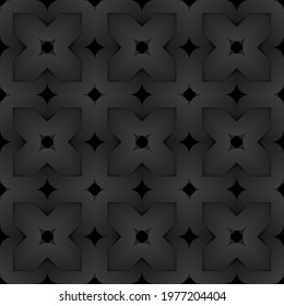 Black seamless decorative pattern of woven square shapes. Vector dark texture repeating geometric background illustration.