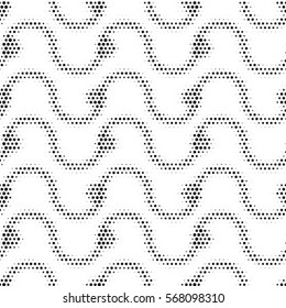Black seamless dotted wavy line pattern vector illustration