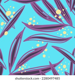 Black Seamless Elegant Beautiful Style Backdrop. Vibrant Repetitive Nature Tree Leaves, Seamless Background. Pastel Seamless Color Graphic Textile Vector. 