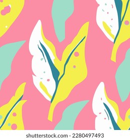 Black Seamless Fashion Garden Leaves Background. Yellow Continuous Classic Jungle Illustration, Seamless Backdrop. White Repeated Abstract Flora Fabrics Wallpaper. 