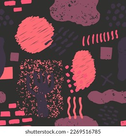 Black Seamless Fashion Graphic Set Art. Vivid Seamless Abstract Decorative Shape, Seamless Texture. Pink Continuous Round Geometric Illustration Wallpaper
