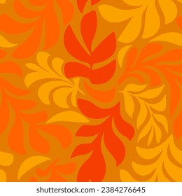 Black Seamless Floral Natural Branch Leaves Texture. Orange Repeated Tropical Hawaiin Flora Watercolor Background. White Repetitive Classic Blossom Lines Vector.