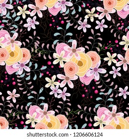 Black seamless floral pattern background.
