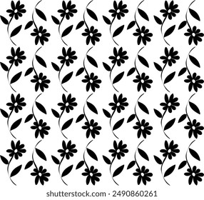 
Black seamless floral pattern in doodle style on white background