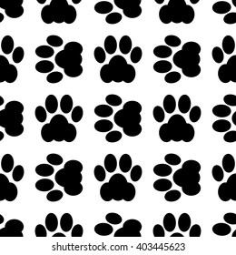 Black seamless of footstep cat paws. Vector illustration.