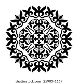 Black seamless Kazakh national ornament. Ethnic pattern of the nomadic peoples of the great steppe, the Turks, Mongols, Kyrgyz, Kazakh. Element for design, postcards, Sandblasting, ceramic, patchwork