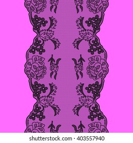 Black seamless lace with a floral ornament, template