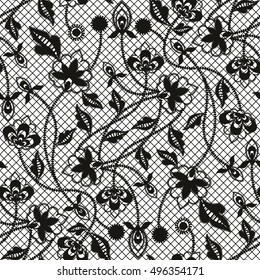 Black seamless lace floral pattern on white background. Infinitely wallpaper, decoration for your design, lingerie and jewelry. Your invitation cards, wallpaper, and more.