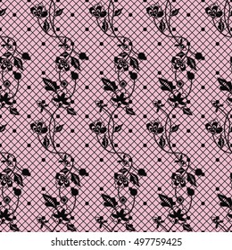 Black seamless lace floral pattern on pink background. Infinitely wallpaper, decoration for your design, lingerie and jewelry. Your invitation cards, wallpaper, and more.