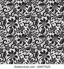 Black Seamless Lace Pattern On White Background