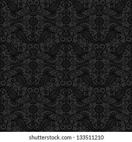 Black seamless lace pattern on gray background