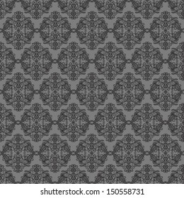 Black seamless lace pattern on gray background 