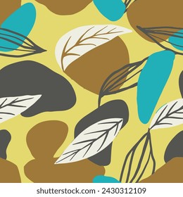 Black Seamless Nature Plant Shape Design. Hippie Continuous Summer Vintage Scribble, Seamless Print. Bright Seamless Contemporary Retro Watercolor Texture. 