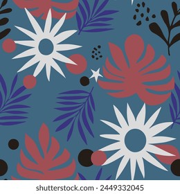Black Seamless Nature Tropic Element Texture. Bright Repeated Fashion Isolated Surface, Seamless Background. Colorful Repetitive Elegant Spring Illustration Wallpaper. 