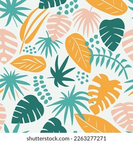 Black Seamless Nature Tropic Shape Background. White Endless Abstract Tree Paint, Seamless Art. Orange Repetitive Decoration Retro Decor Design. 