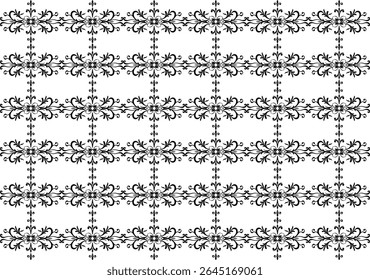 Black Seamless Ornate Floral Swirl Pattern Vector