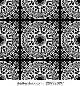 black seamless pattern with abstract big tile. sentagle. vector mandala