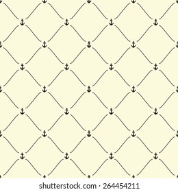 Black seamless pattern with anchor symbol on beige, 10eps.