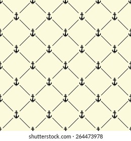 Black seamless pattern with anchor symbol on beige, 10eps.