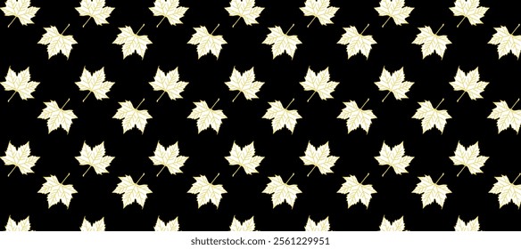 Black seamless pattern with autumn maple leaves