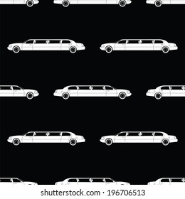 black  seamless pattern  with beautiful  white limousine