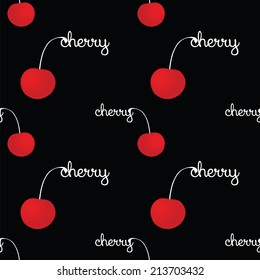 black seamless pattern with big red cherry