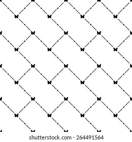 Black seamless pattern with butterfly symbol on white, vector, 10eps.