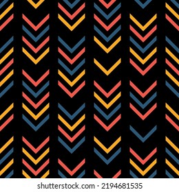 Black seamless pattern with colorful chevron.