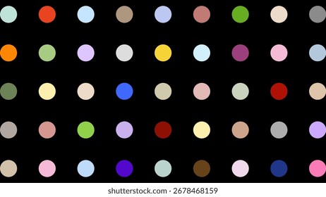 Patrón negro sin fisuras con gotas de colores. Fondo de lunares. Lindo Fondo de pantalla con circulo.
