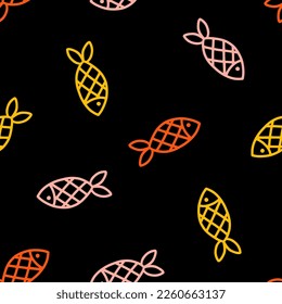 Black seamless pattern with colorful fish