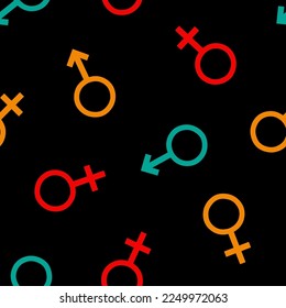 Black seamless pattern with colorful gender sign