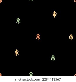 Black seamless pattern with colorful hand drawn tree